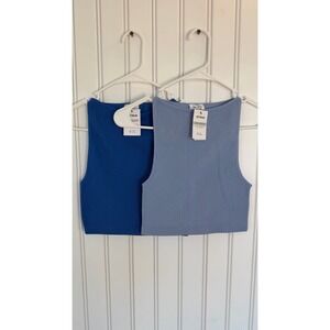 Cotton On high neck tanks set blue ribbed stretchy layer boho lounge athletic